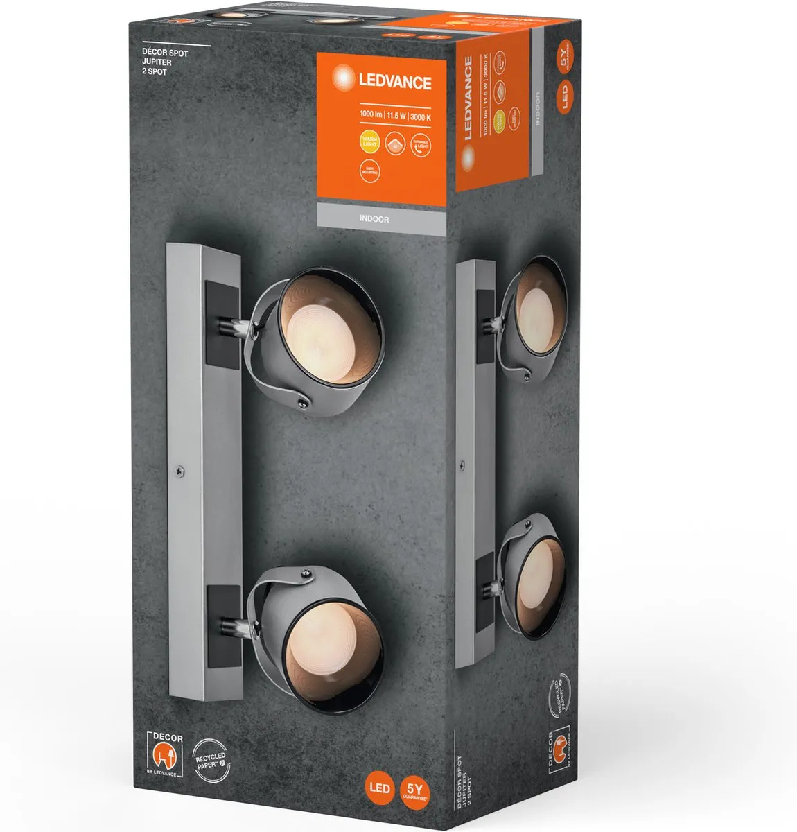 LEDVANCE Decor Spot Jupiter Silver 2 Spot - 11,5W 410lm Warm Wit