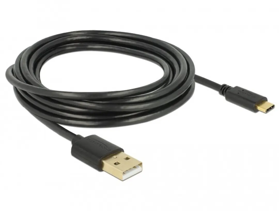 Delock USB-C naar USB-A Kabel 3A 3m - Zwart