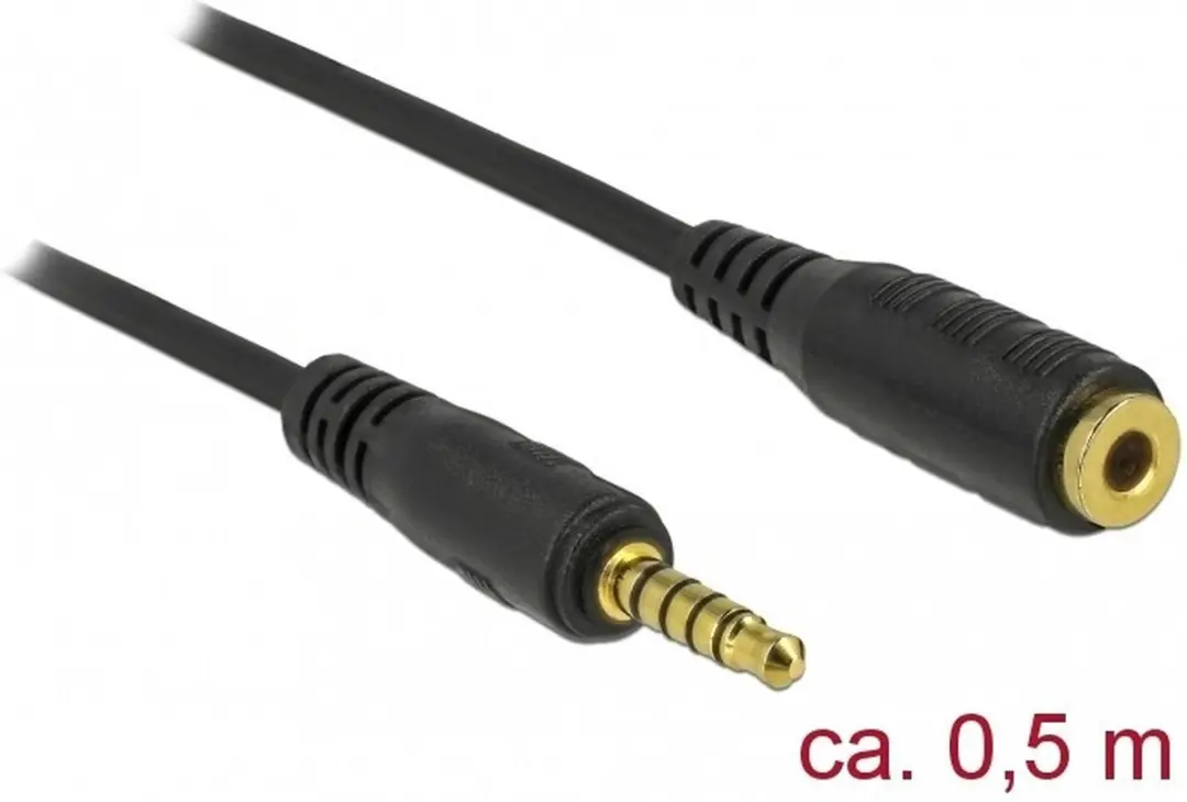 Delock 3,5mm Jack 5-polig Audio Verlengkabel 0,5m - Zwart