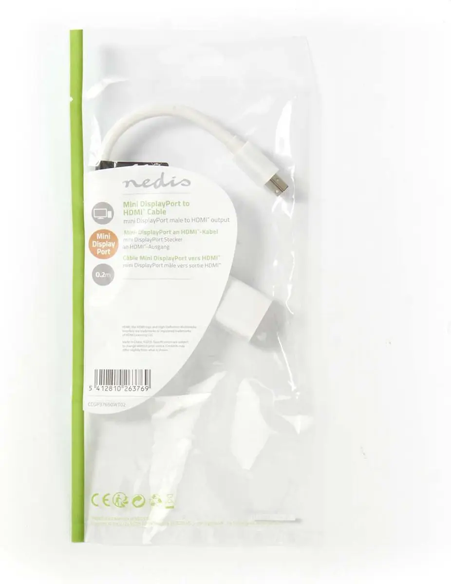 Nedis Mini DisplayPort naar HDMI Kabel 21.6 Gbps 0.2m - Wit