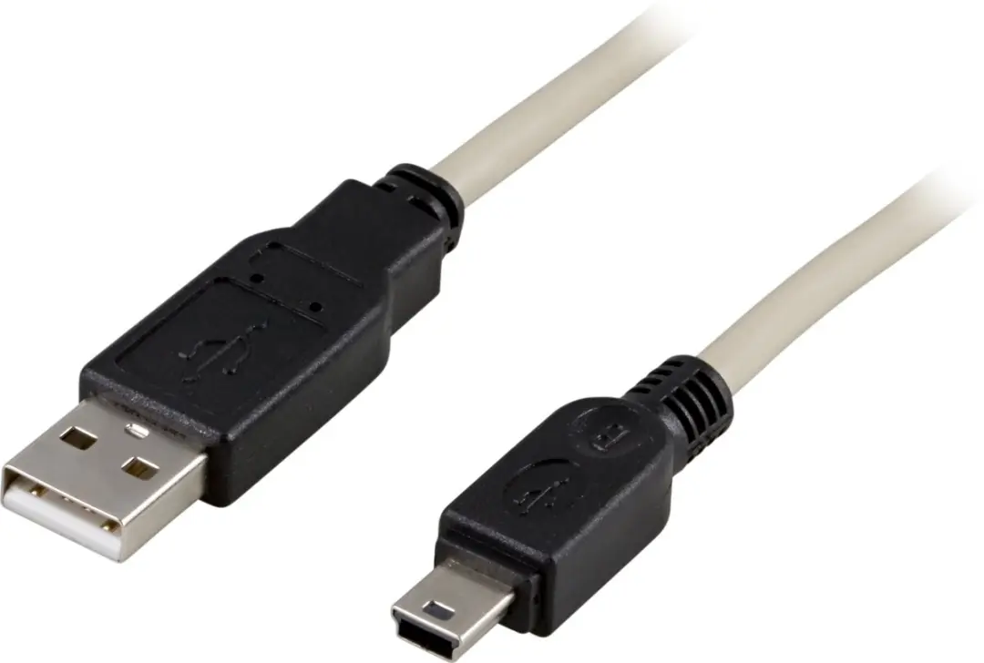 Deltaco USB-23 USB-kabel A/Mini-B 0.5m - Grijs
