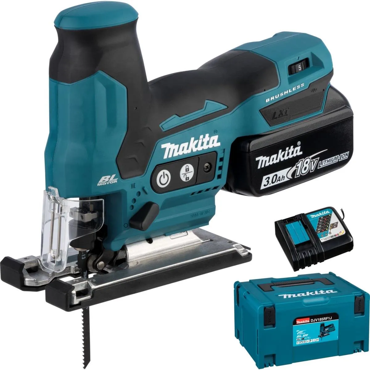 Makita DJV 185 RF1J Pendelzaag 18V - 800 tr/min - 6 Zaagbladen - 3,0Ah