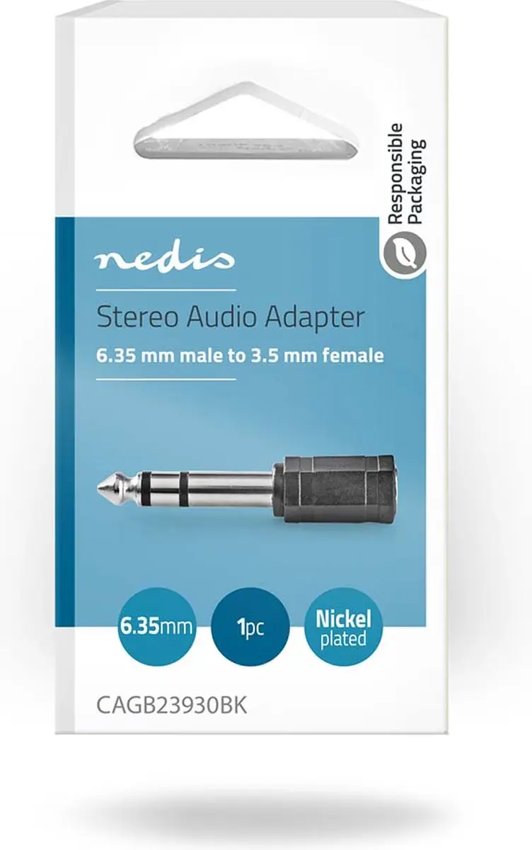 Nedis Stereo-Audioadapter 6,35mm naar 3,5mm - Zwart