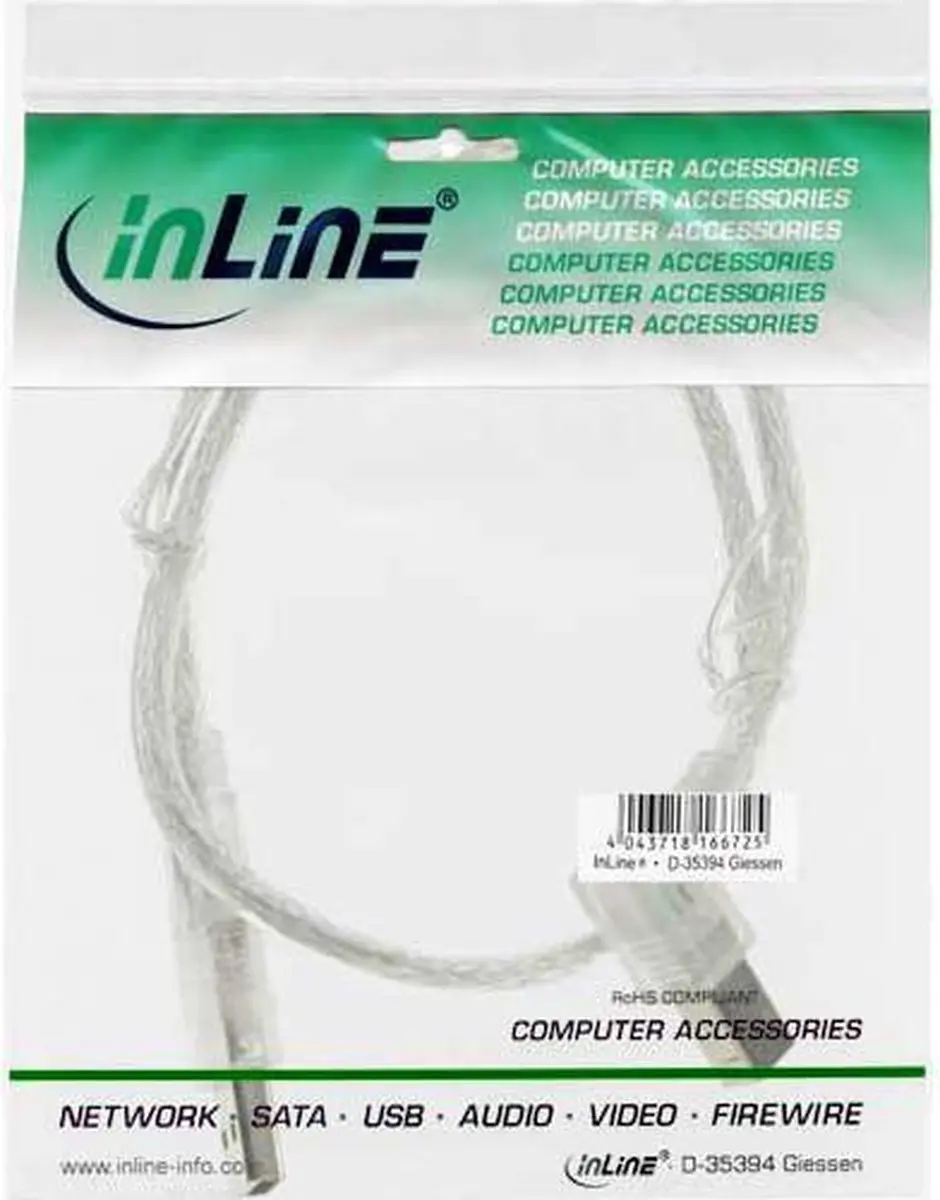 InLine USB naar USB-B Haaks Kabel 2.0 - 1m - Transparant