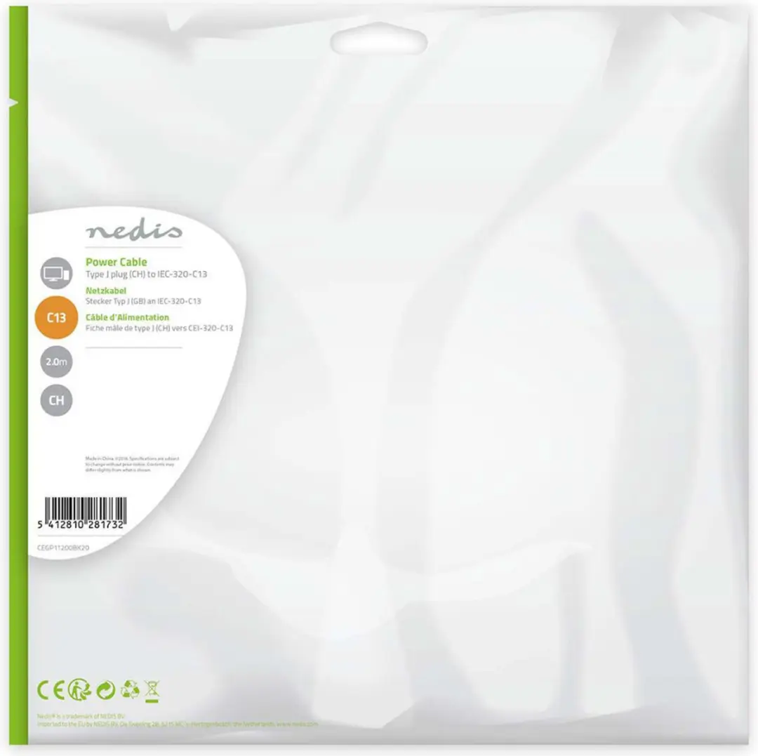 Nedis Stroomkabel CEGL11200BK20 CH Type 12 - 2m - Zwart