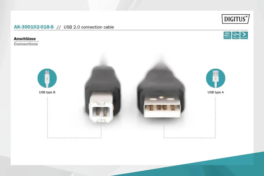 Digitus USB-A naar USB-B Kabel 1,8M - Zwart