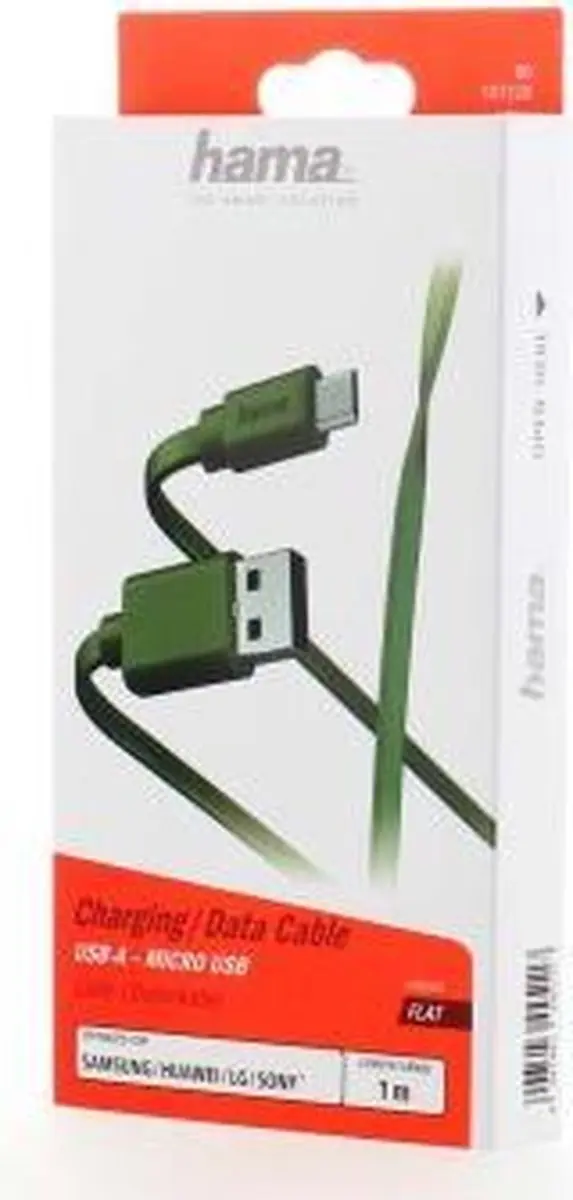 Hama Flat USB-A naar Micro-USB Kabel 1m - Groen
