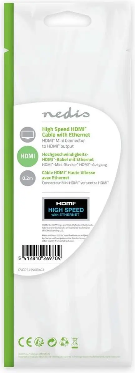 Nedis HDMI-Kabel CVGP34590BK02 4K 0,2m - Zwart - afbeelding 6 van 6