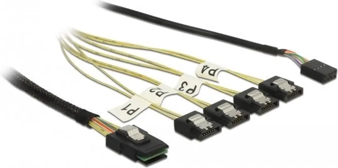 Delock Mini SAS naar 4x SATA Kabel 1m - Zwart