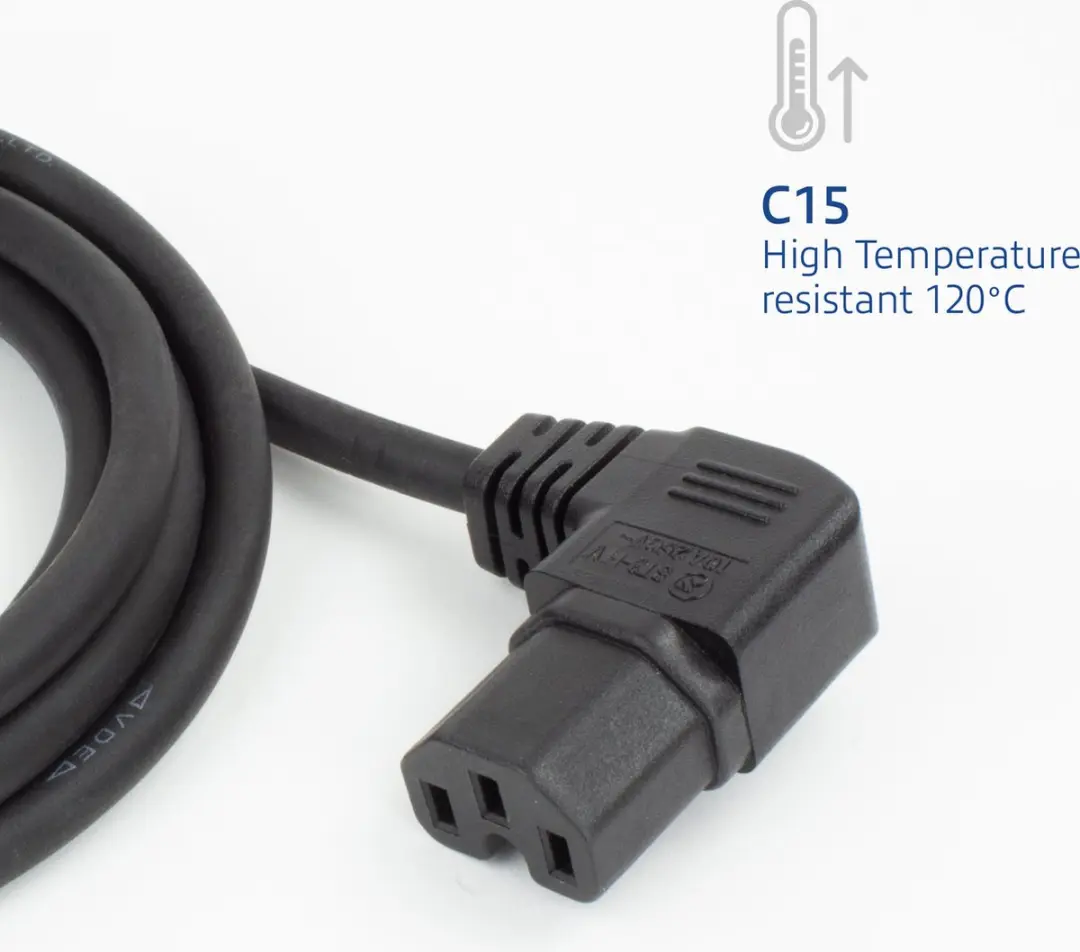 ACT AK5355 Netsnoer C14-C15 Haaks Rechts 0,6m - Zwart