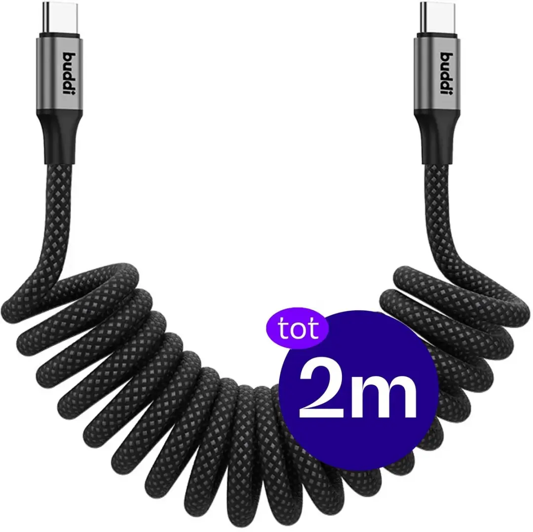 Buddi Flex Uitrekbare USB-C Krulkabel 60W