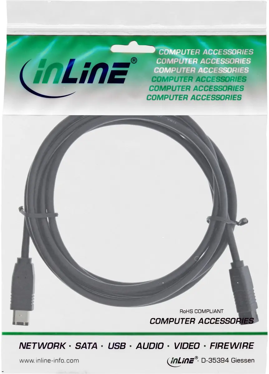InLine FireWire 400-800 Kabel 6-pins/9-pins - 3m - Zwart