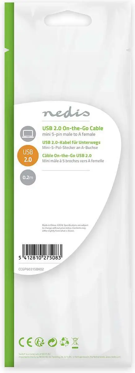 Nedis USB Micro-B Adapter USB-A Female 0.2m - Zwart