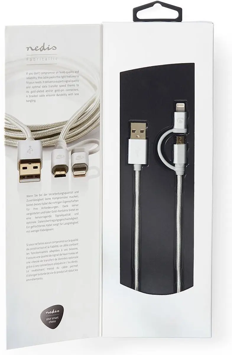 Nedis 2-in-1 USB-Kabel Lightning/USB Micro-B 2m - Verguld - Aluminium - afbeelding 6 van 6