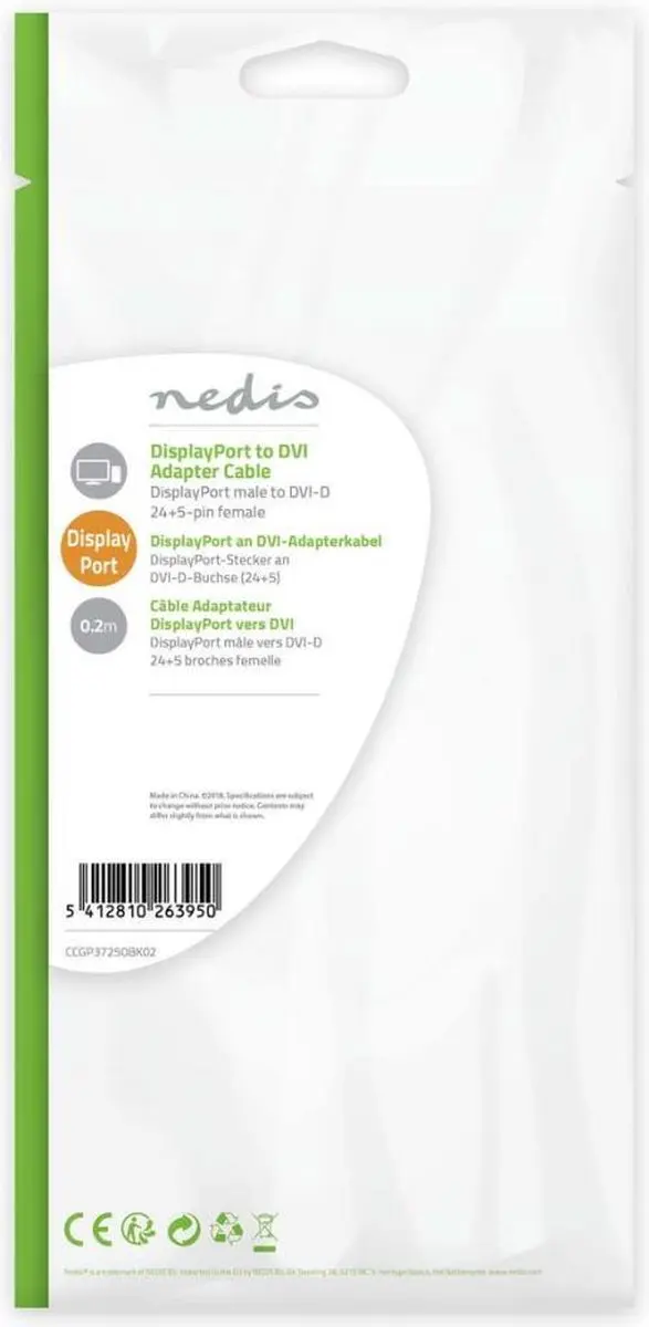 Nedis DisplayPort naar DVI-D Adapter 1080p - 0,2m - Zwart