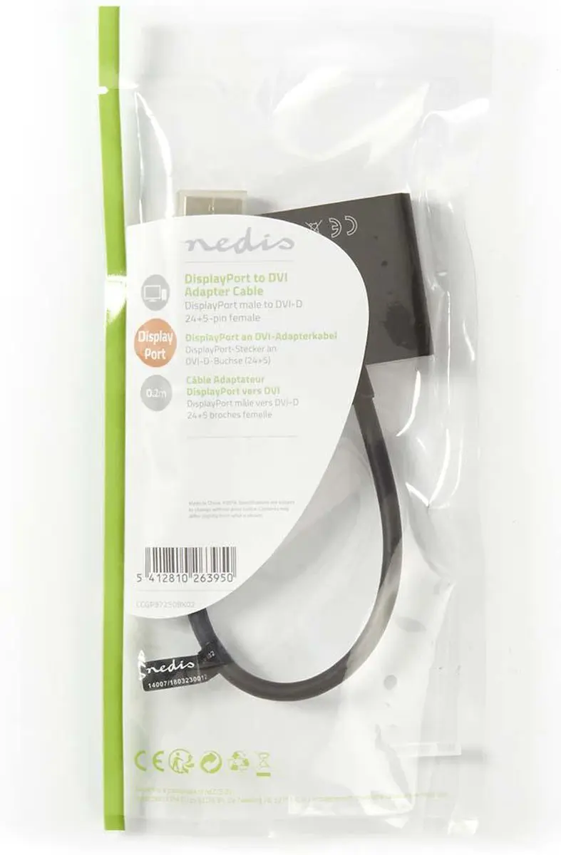 Nedis DisplayPort naar DVI-D Adapter 1080p - 0,2m - Zwart