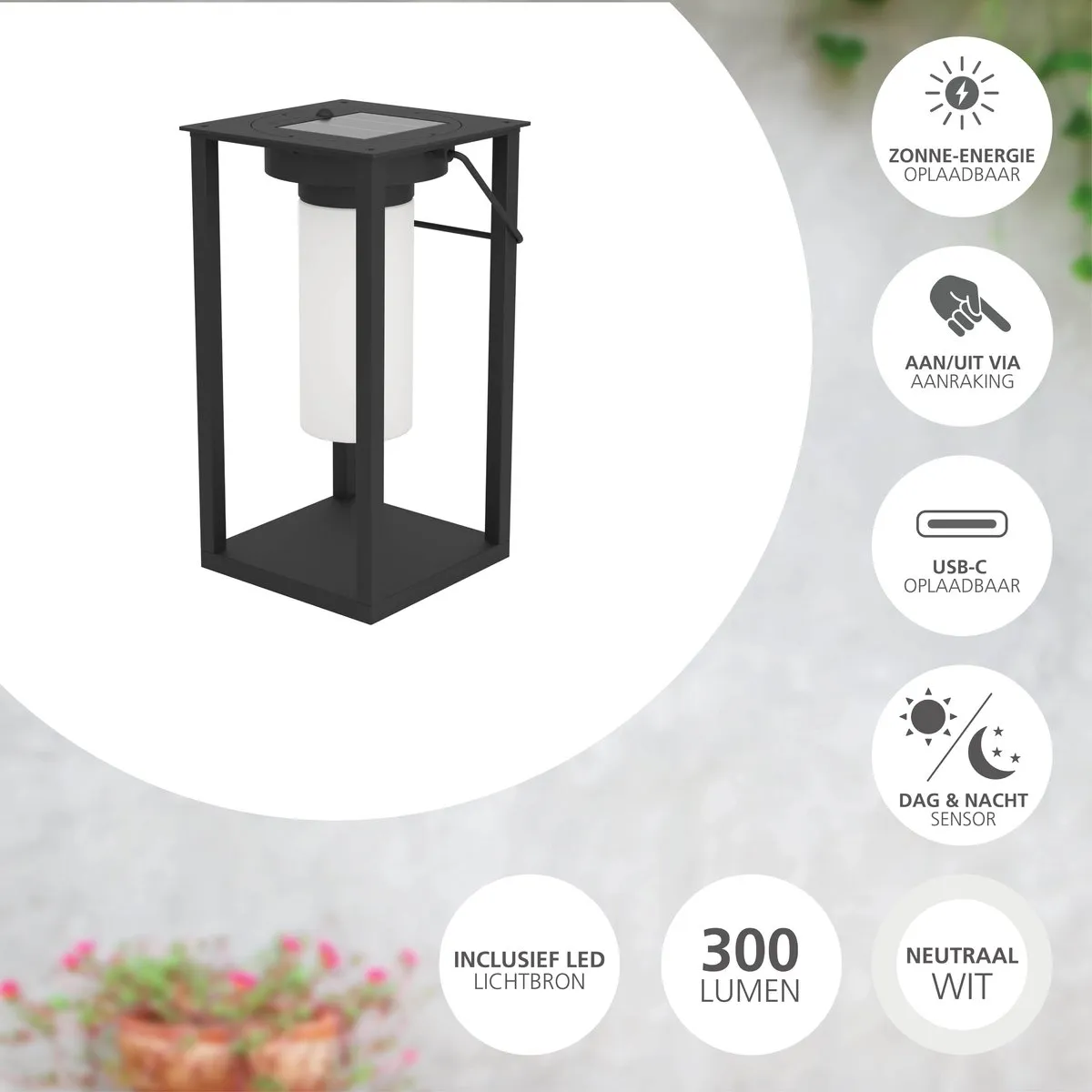 Eglo Usigni Solar Tafellamp - 28cm Zwart/Wit - afbeelding 6 van 6