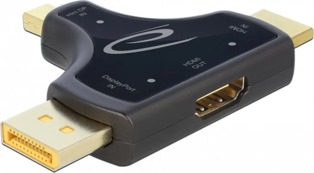 Delock 64059 3-in-1 Monitor Adapter HDMI/DisplayPort/mini DisplayPort naar HDMI - 4K 60Hz - Zwart