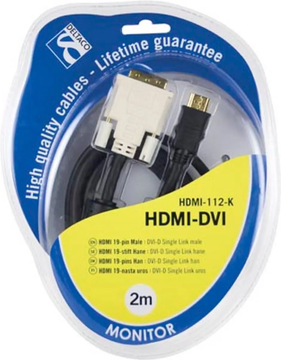Deltaco HDMI-115 HDMI naar DVI-D Kabeladapter 5m - Zwart/Wit