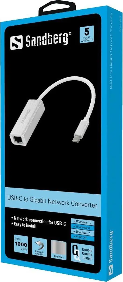 Sandberg 136-04 USB-C naar Netwerk Converter - Zwart/Grijs