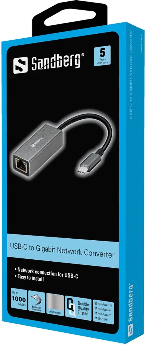 Sandberg 136-04 USB-C naar Netwerk Converter - Zwart/Grijs