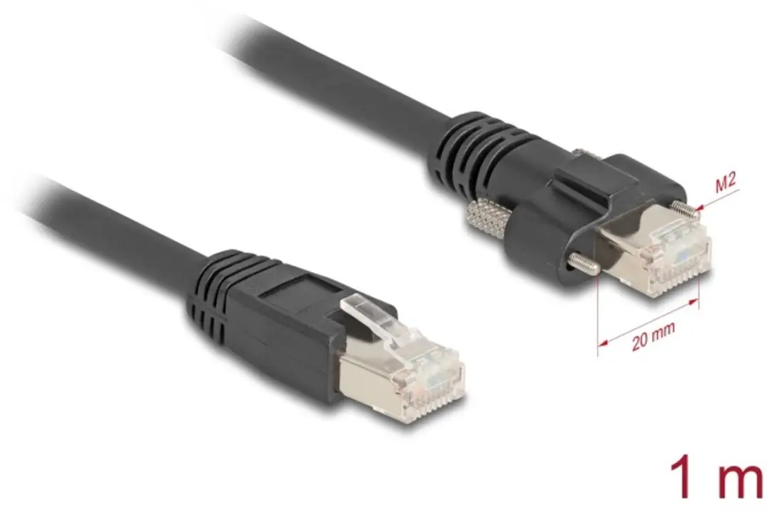 Delock RJ45 Kabel 1m Cat.6A S/FTP - 20mm Schroefafstand - Zwart