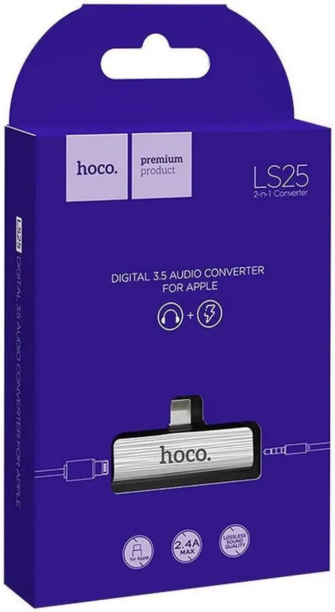 Hoco LS25 Audio Converter Lightning naar 3.5mm Jack - Grijs