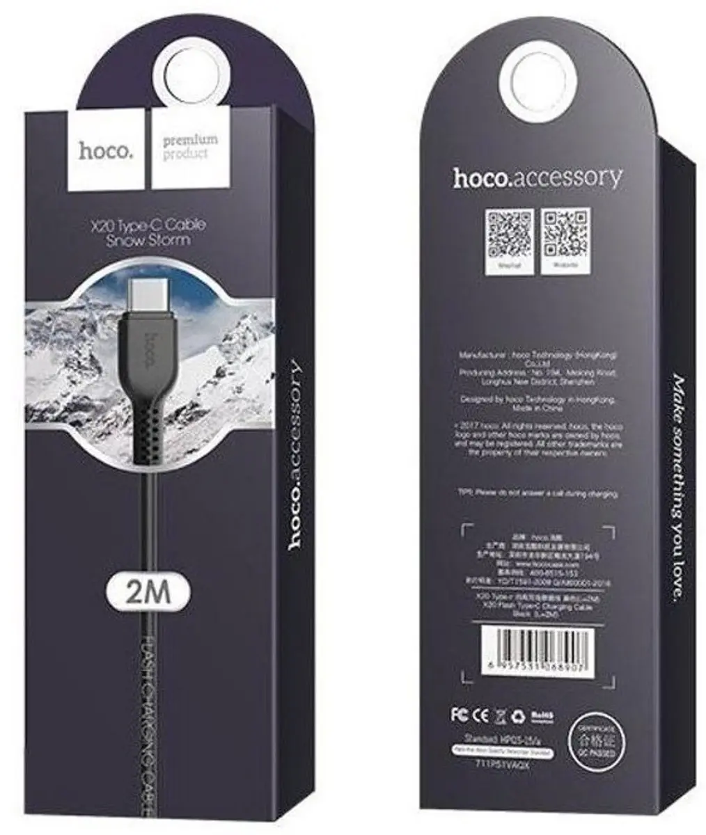 Hoco Flash X20 USB naar Type C Kabel - 2m - Zwart
