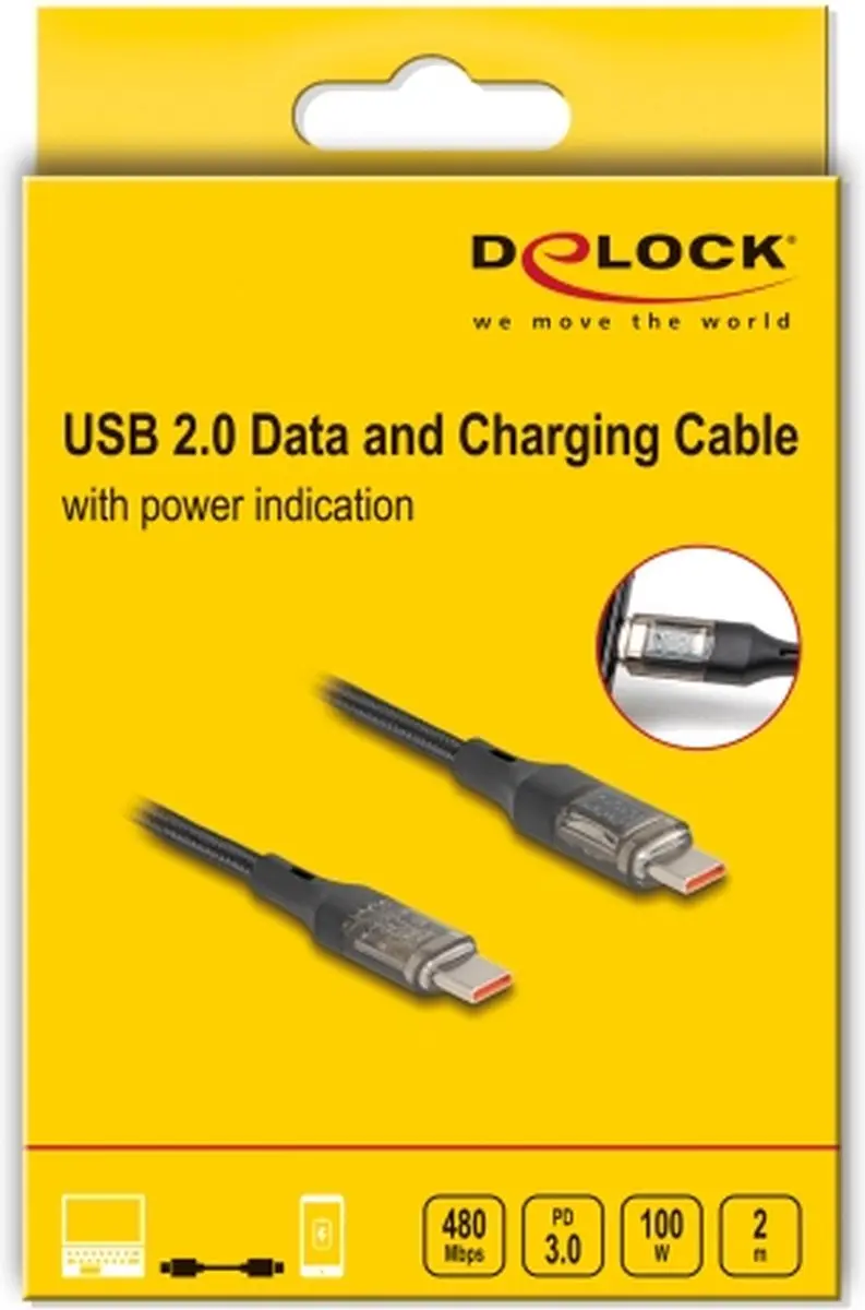 Delock USB-C naar USB-C PD 3.0 Kabel 100W - 2m - Zwart