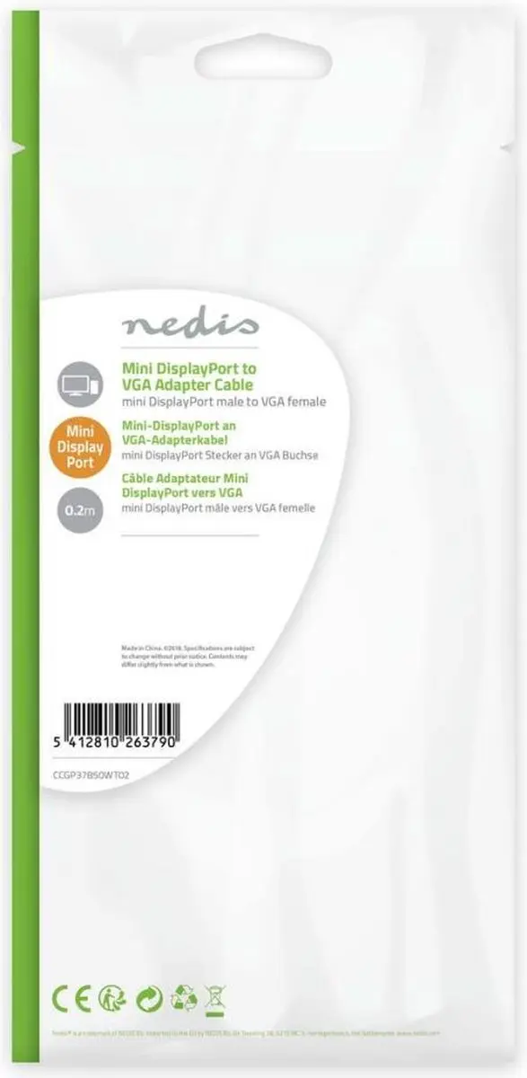 Nedis Mini DisplayPort-VGA Kabel 21.6 Gbps 0.2m - Wit