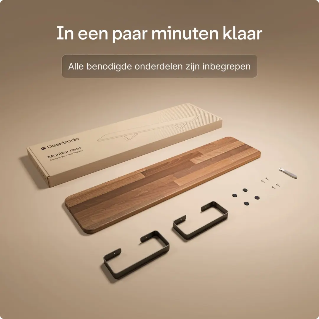 Desktronic Monitorstandaard 2 Schermen - 114x28cm - Zwart/Massief Walnoot