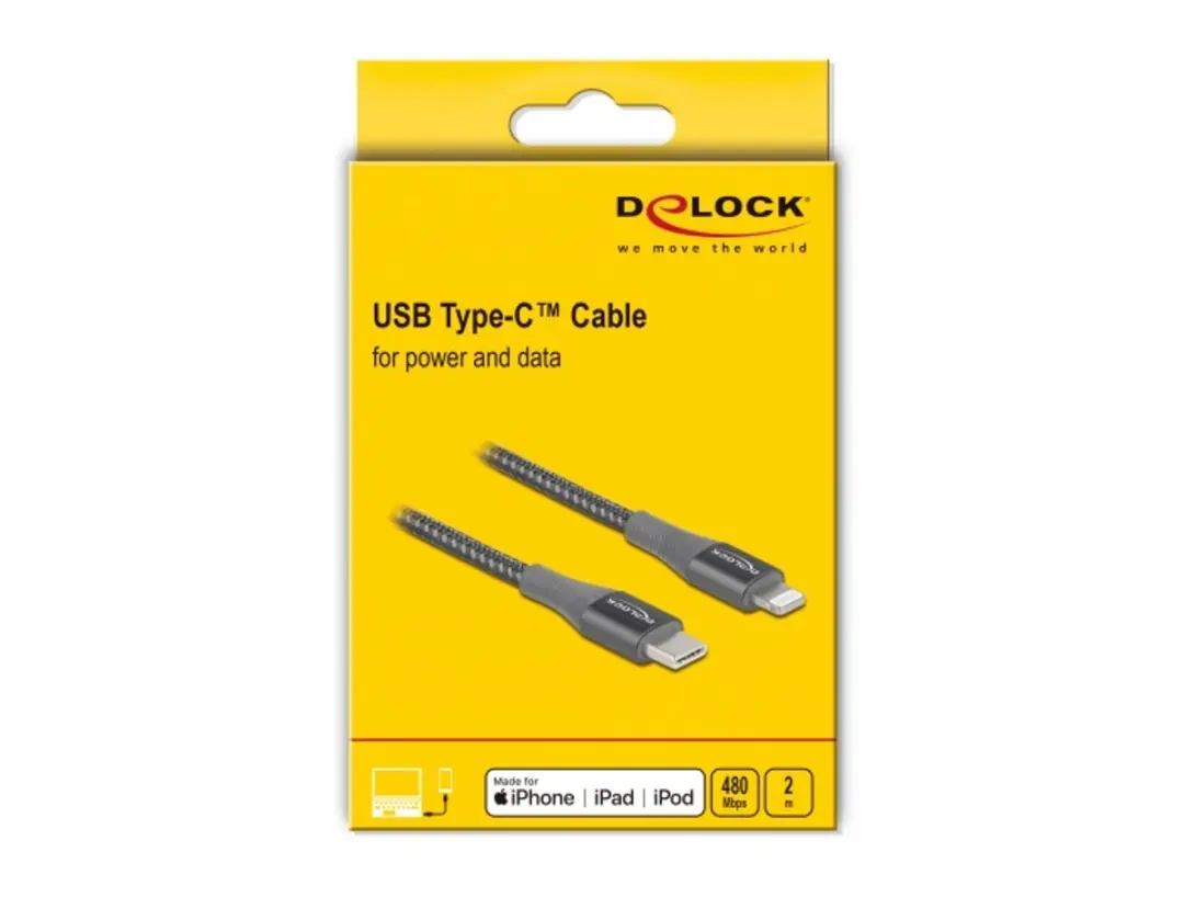 Delock USB-C naar Lightning Kabel 2m - Grijs