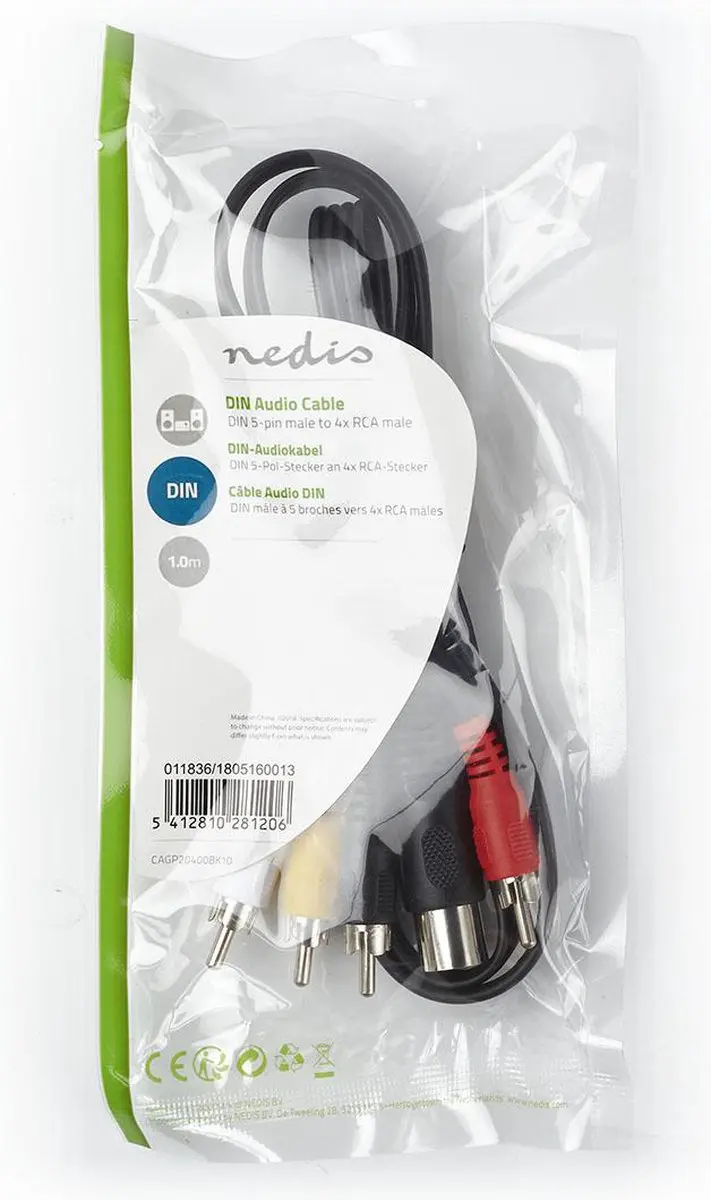 Nedis DIN-Audiokabel CAGL20400BK10 - 1m - 4xRCA - Zwart