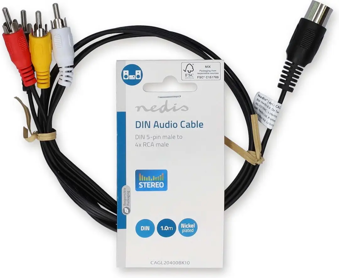 Nedis DIN-Audiokabel CAGL20400BK10 - 1m - 4xRCA - Zwart