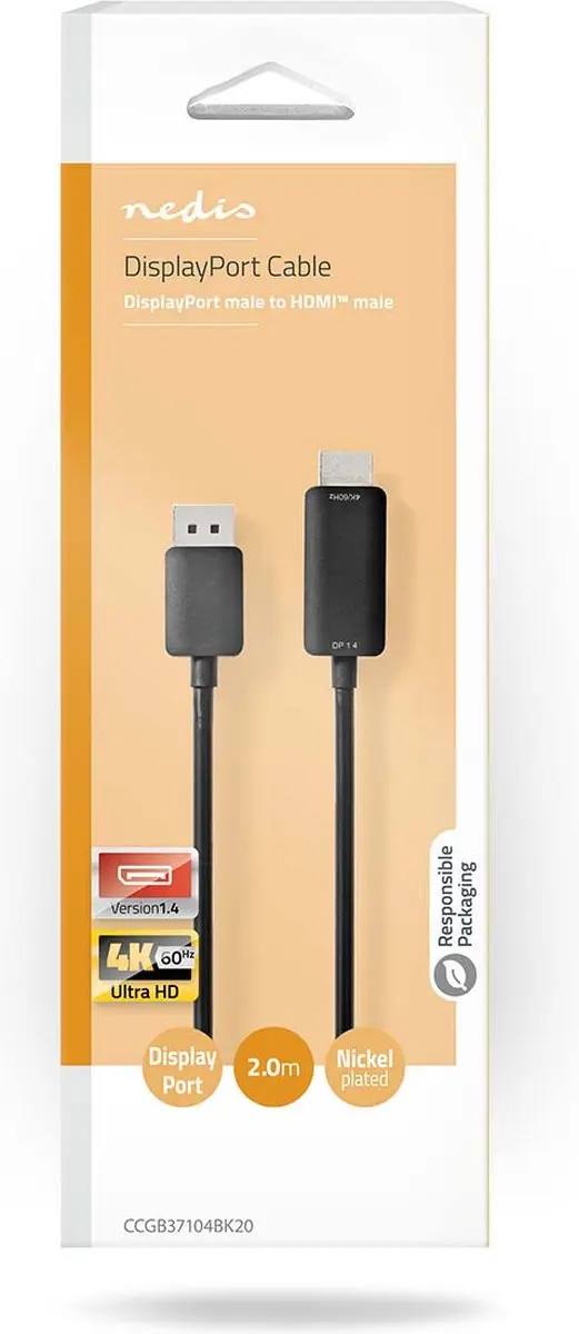 Nedis DisplayPort-HDMI Kabel 4K60Hz 2m - Zwart