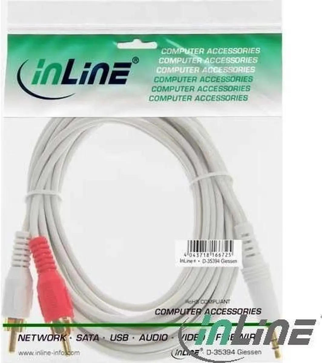 InLine RCA naar 3,5mm Jack Kabel 3m - Wit