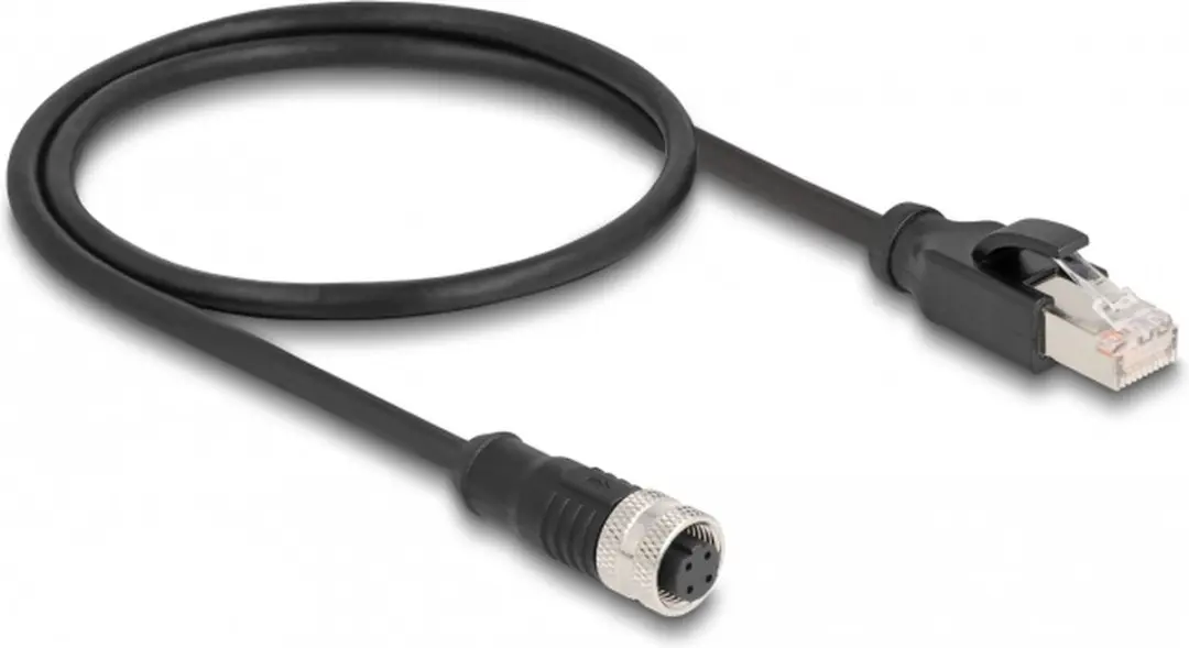 Delock M12 4-pins D-gecodeerd Industriële Netwerkkabel CAT5e 0,5m - Zwart