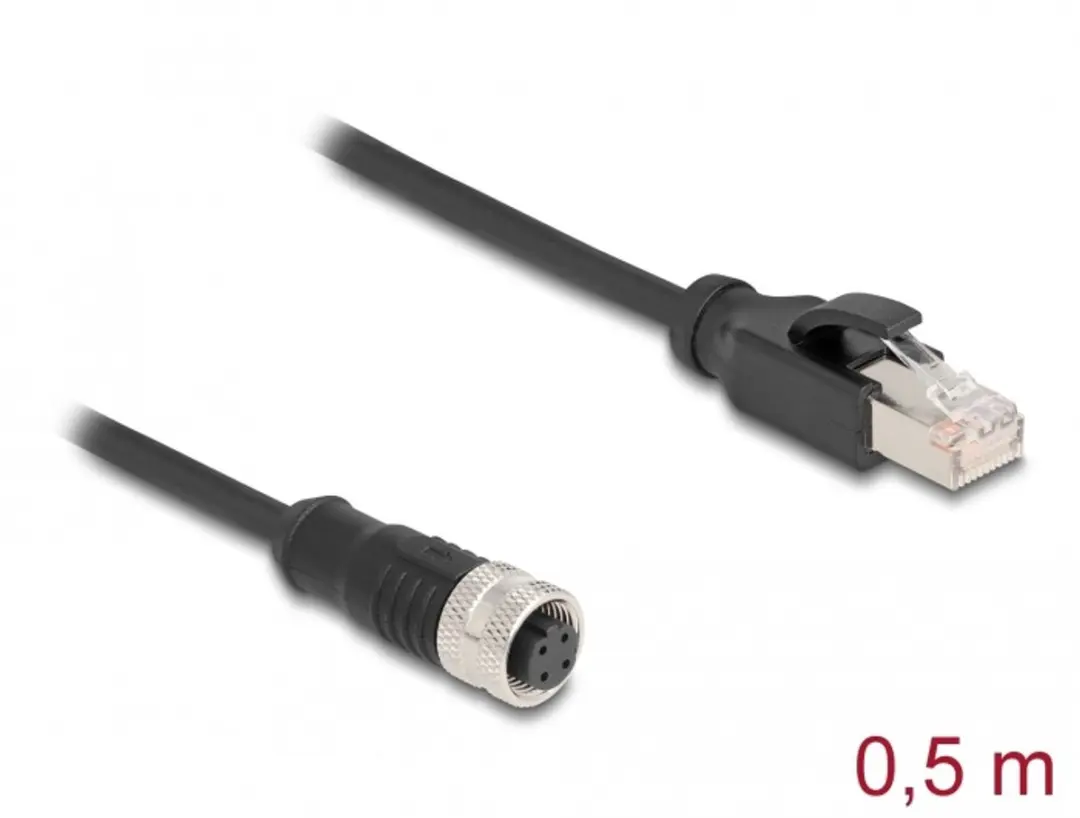 Delock M12 4-pins D-gecodeerd Industriële Netwerkkabel CAT5e 0,5m - Zwart