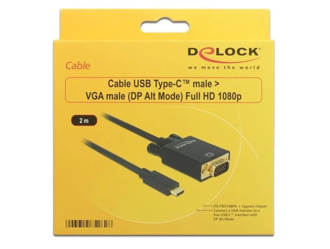 Delock USB-C naar VGA Kabel DP Alt Mode 1920x1200 - 2m - Zwart