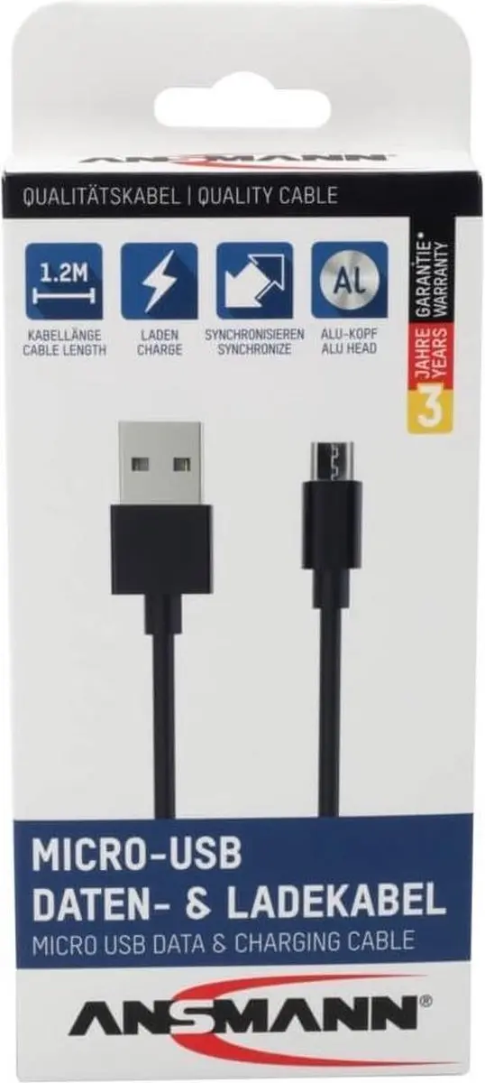 Ansmann 1700-0076 USB-kabel USB-A naar micro-B 1.20m - Zwart - afbeelding 6 van 6