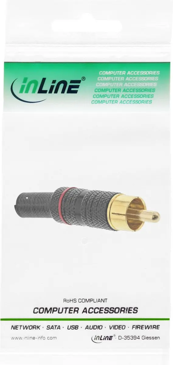 InLine RCA-stekker Soldeerversie 6mm - Metaal Zwart - 1 Stuk