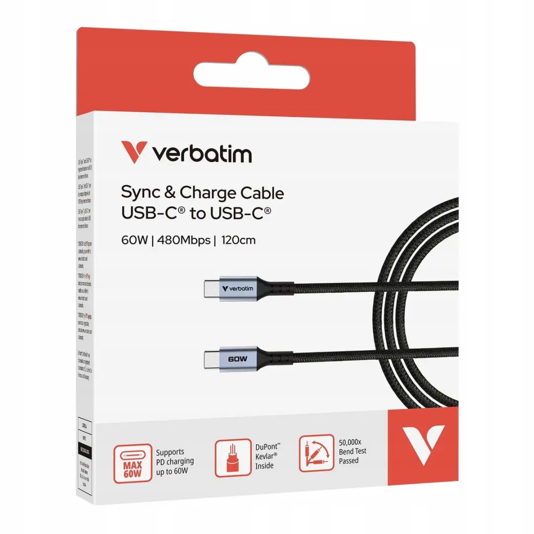Verbatim USB-C Kabel 120cm 60W QC PD - Zwart