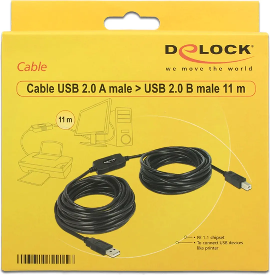 Delock USB 2.0 naar USB-B Kabel 11m - 0,5A - Zwart