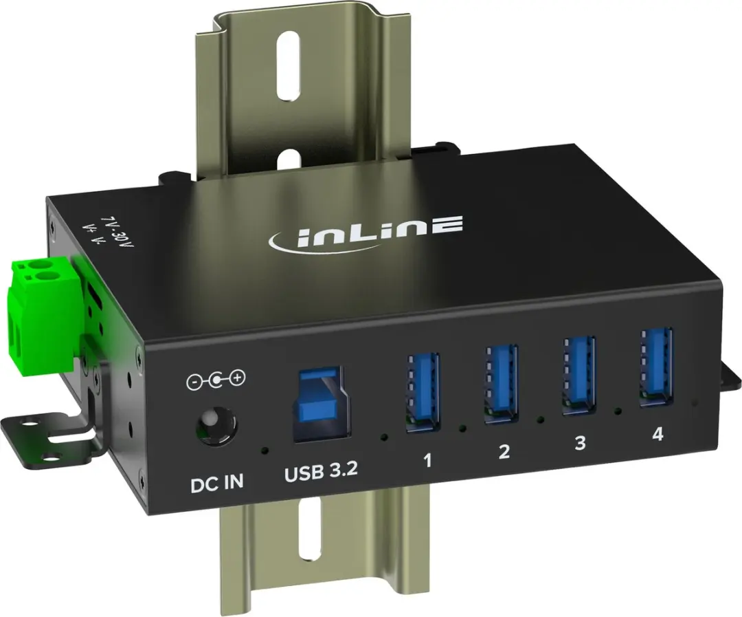 InLine Industriële USB Hub 4x USB-A 5Gbps - 24W - Zwart