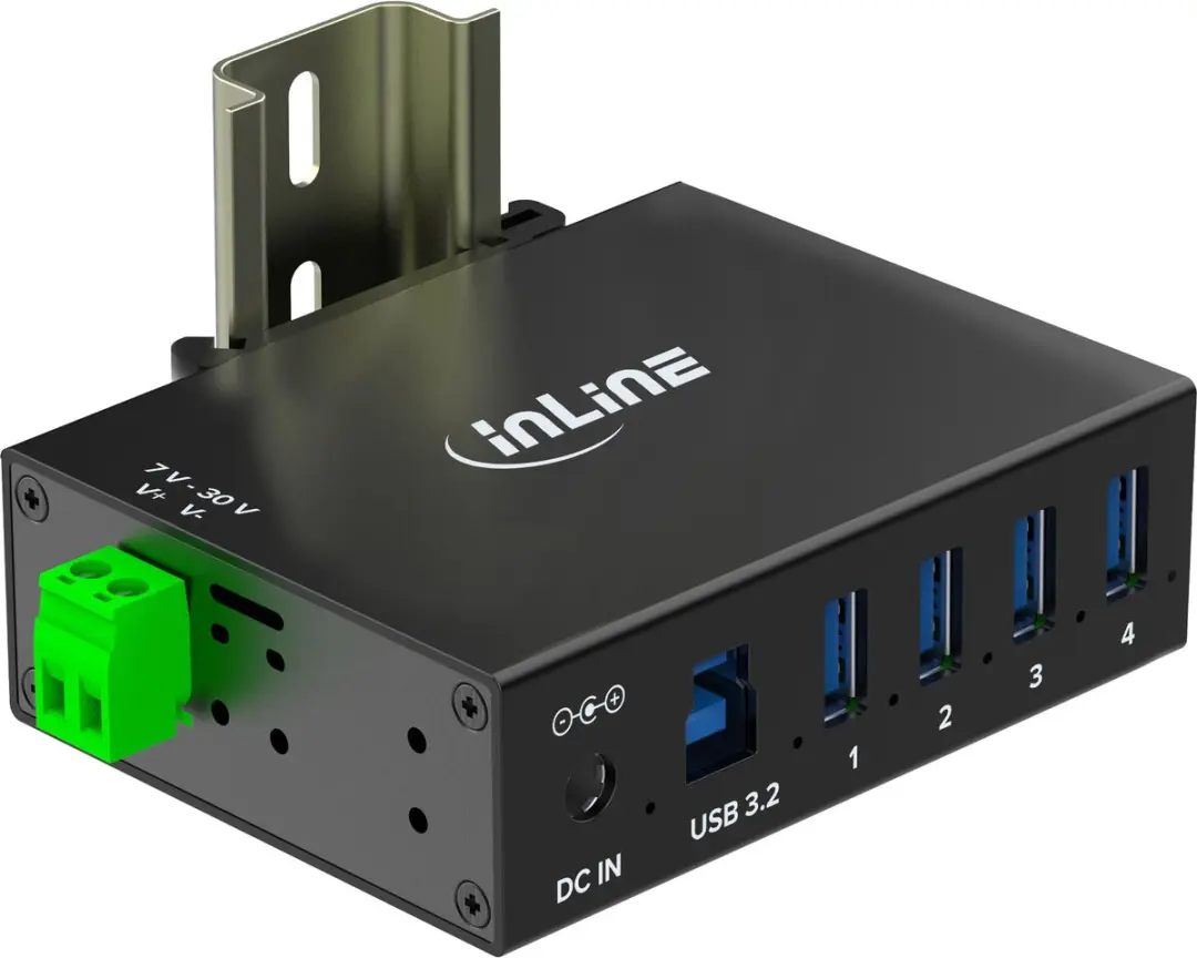 InLine Industriële USB Hub 4x USB-A 5Gbps - 24W - Zwart