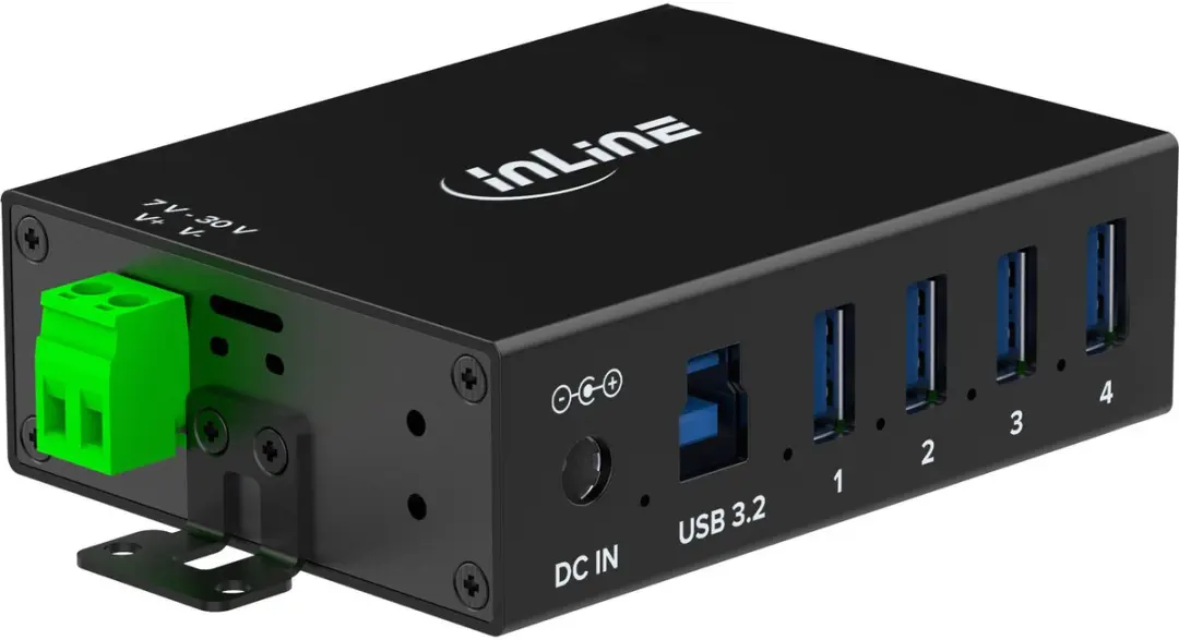 InLine Industriële USB Hub 4x USB-A 5Gbps - 24W - Zwart
