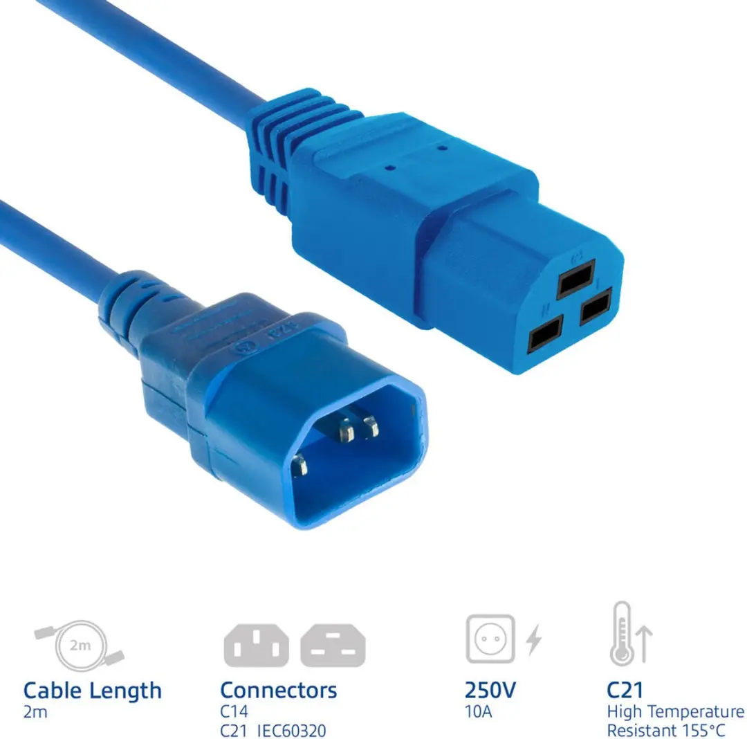 ACT AK5382 Netsnoer C14-C21 2m - Blauw