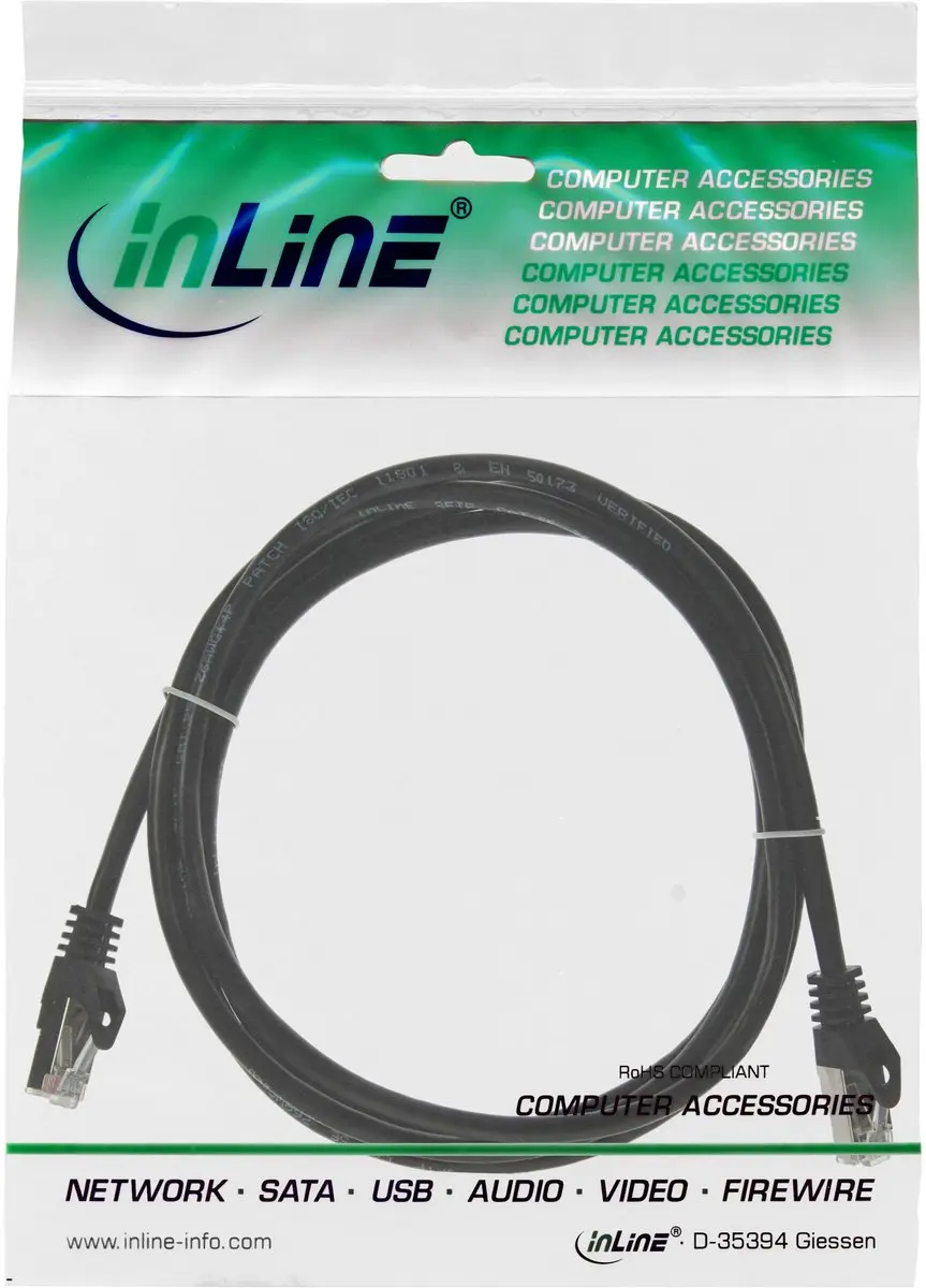 InLine® Patchkabel, SF/UTP, Cat.5e, zwart, 1m