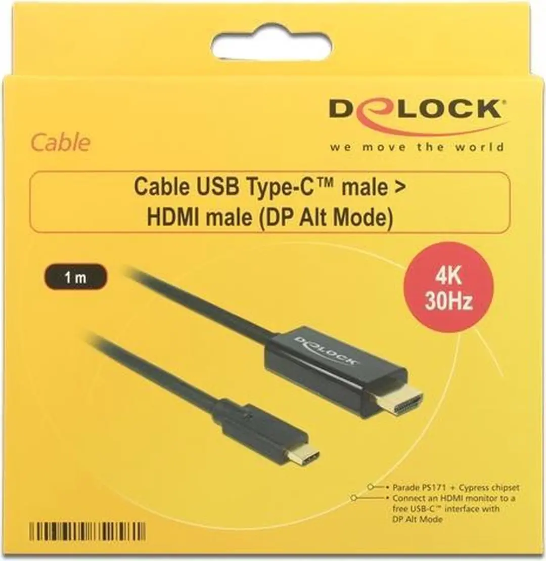 Delock USB-C naar HDMI Kabel 4K 30Hz - 1m - Zwart