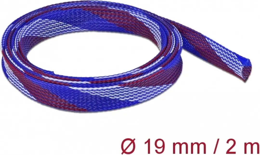 Delock Polyester Kabelsleeve 19mm - 2m - Blauw/Wit/Rood